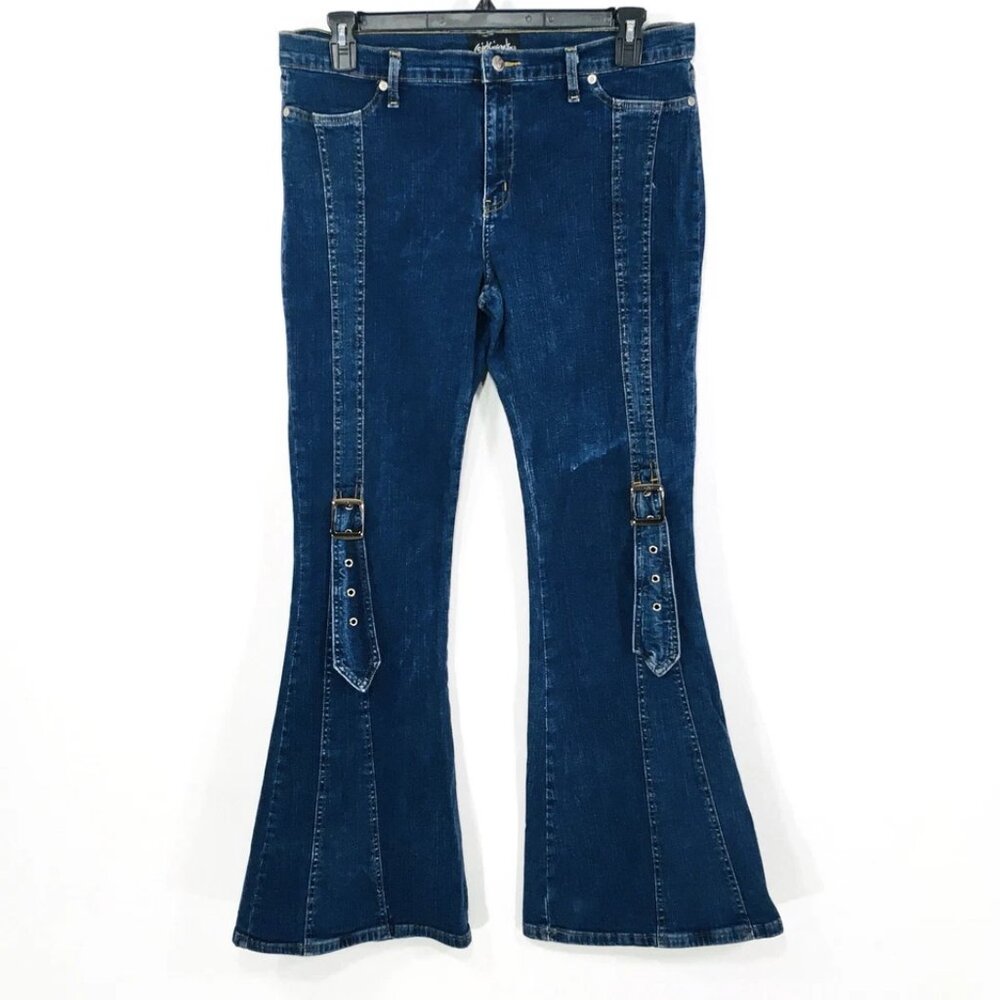 VTG 90’s Girlfriends LA Jeans Sz 17 High Rise Flare w Buckle Detail 36Wx32L READ